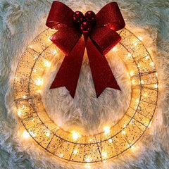 50CM LED Christmas Wreath with Bowknot - Warm Light Decor