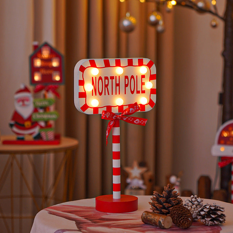 Christmas Wooden LED Lights - North Pole & Stop Sign Decor