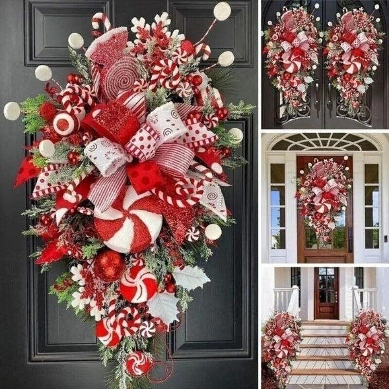 Festive Christmas Wreath & Upside Down Tree Garland Decor