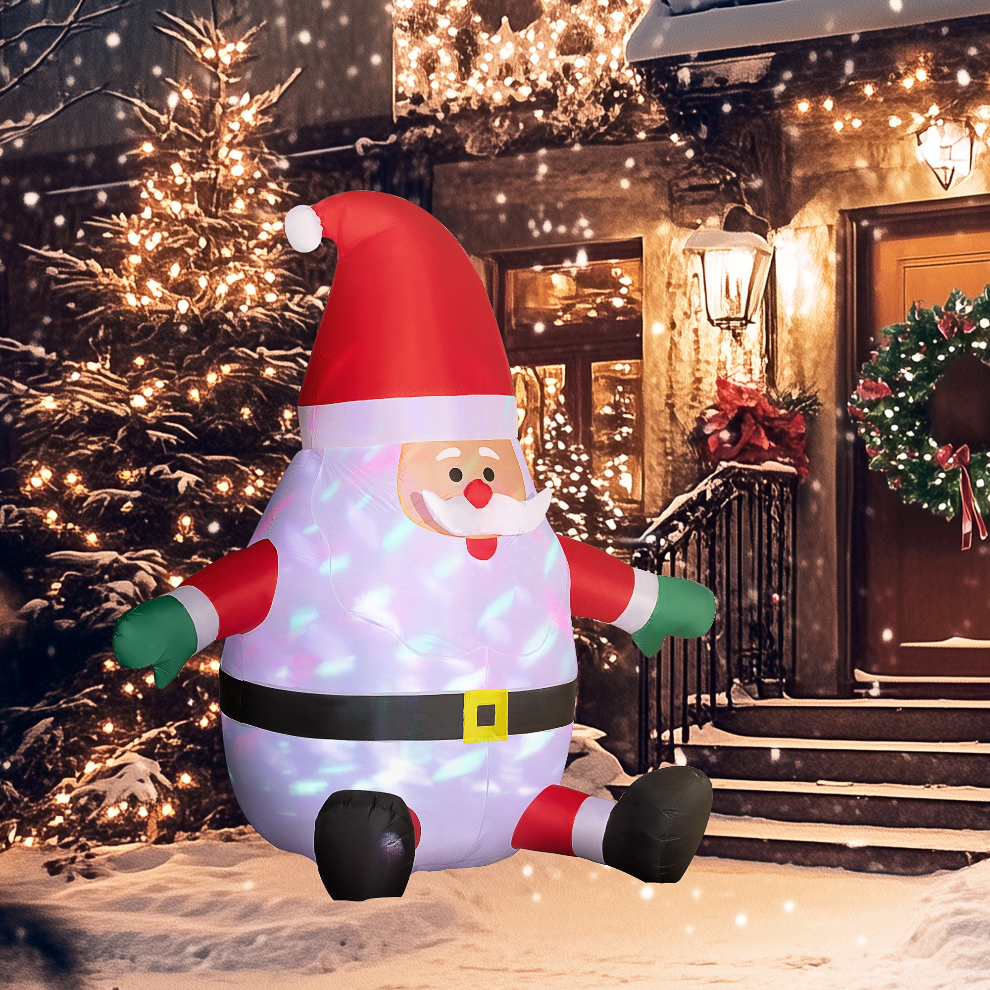 Santa & Penguin Inflatable with LED Lights and Candy Cane