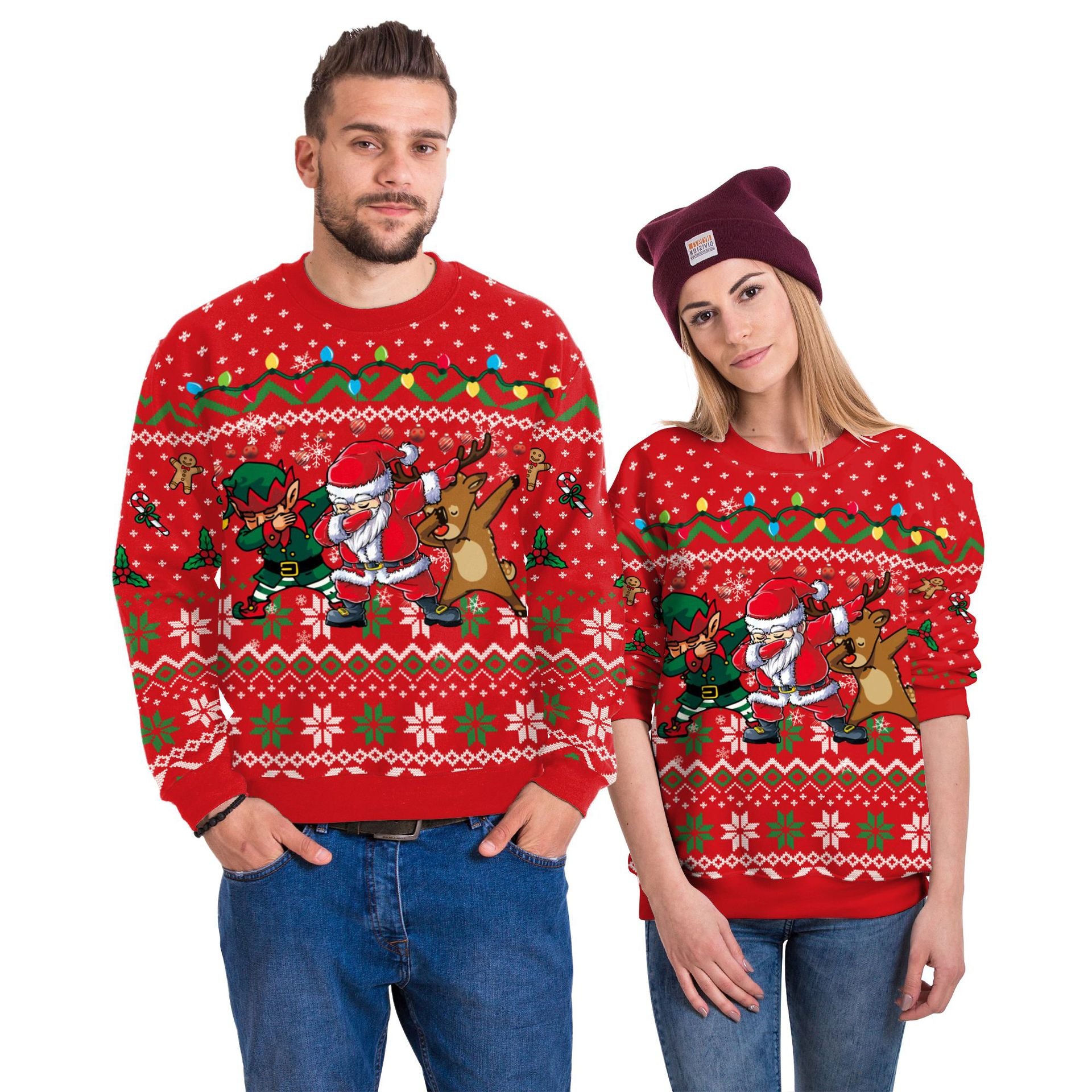 Unisex Digital Print Christmas Sweater - Polyester Top