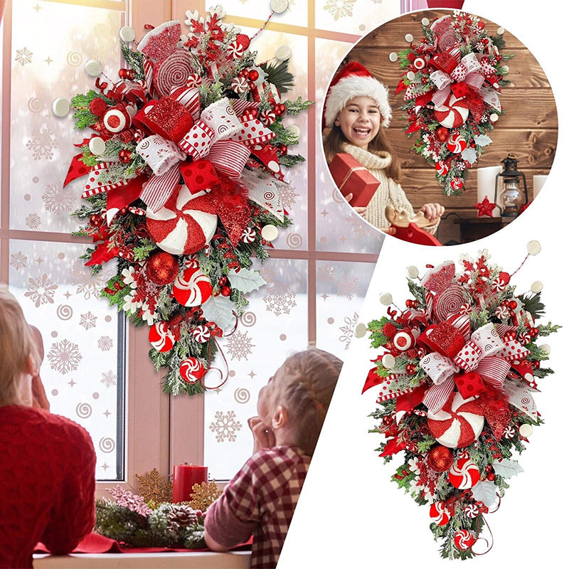 Festive Christmas Wreath & Upside Down Tree Garland Decor