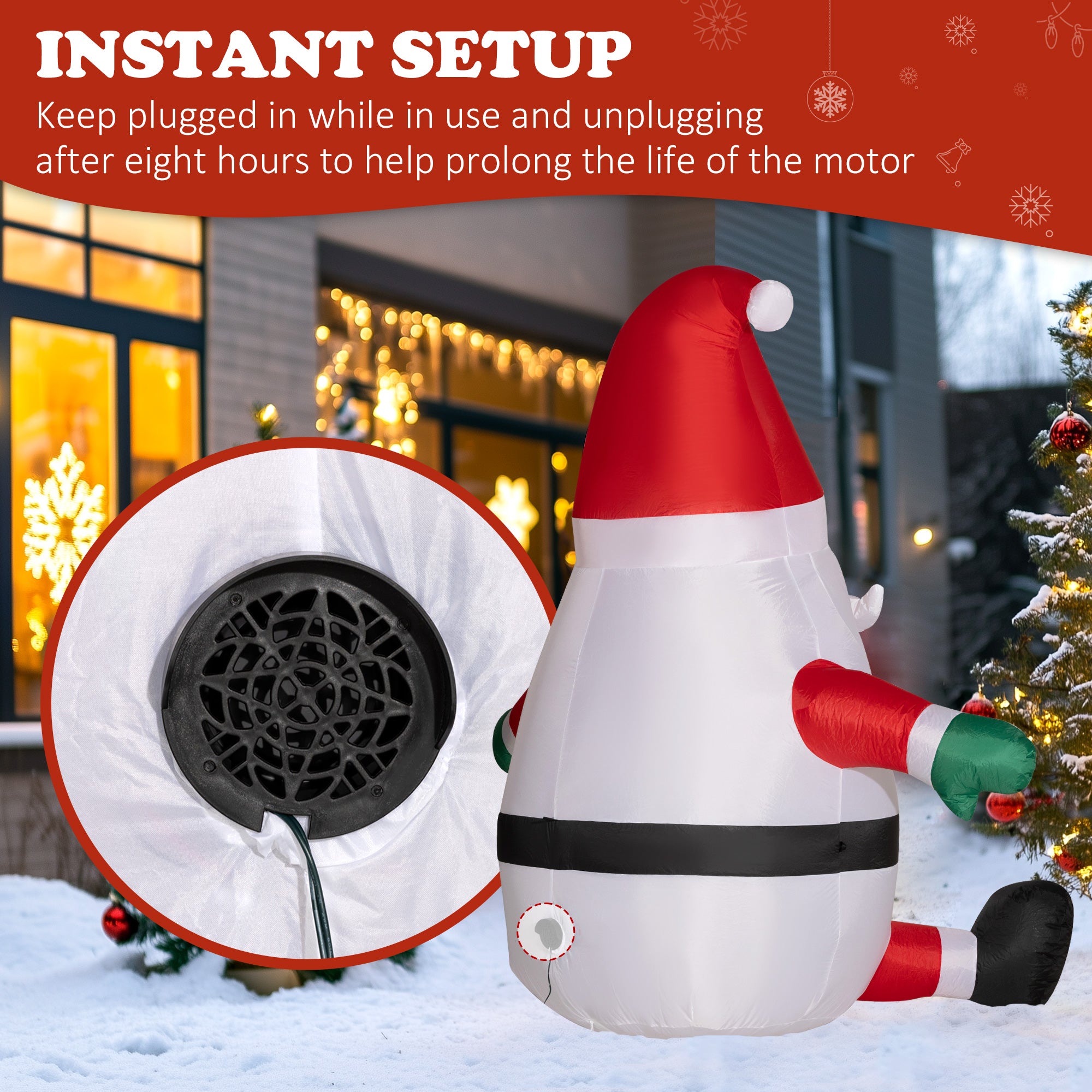 Santa & Penguin Inflatable with LED Lights and Candy Cane